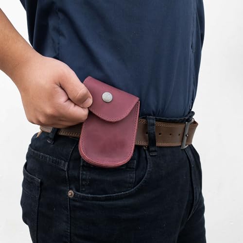 Hide & Drink, Holster Pouch, Durable EDC Waist Bag for Coins, Pocket Wallet, Headphones, Personal Items, Conveniently Attaches to Belt, Full Grain Leather, Handmade - color: Sangria