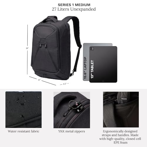 Knack Series 1 Expandable Personal Item Travel Backpack, 15.6-Inch Laptop - color: Black, size: Medium