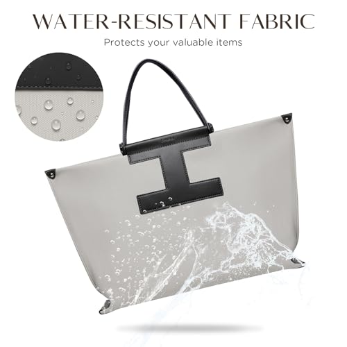 CHUNLI 15.6" Laptop Tote for Women - Lightweight Canvas-Textured Leather Work Bag, Structured Business Briefcase, Teacher - color: Grey & Black
