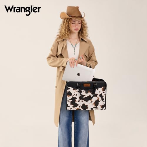 Wrangler Laptop Tote Bag for Women Fits 15.6 In Laptop for Travel and Work | Multi-compartment Organizer, Detachable Adjustable Shoulder Strap, Scratch-resistant Waterproof，Metal Feet on the Base - color: Cow-black