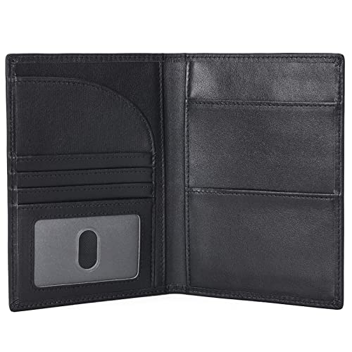 Polare Leather Passport Holder RFID Blocking Travel Bifold Wallet - color: Black