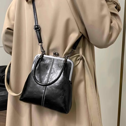 black crossbody bags for women, small kiss lock purses and handbags, purse with pockets and compartments