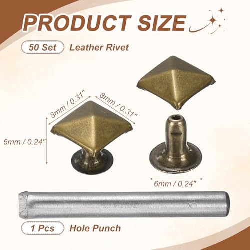 HARFINGTON 50pcs Pyramid Rapid Rivet 8mm Leather Rivets Rapid Punk Spikes Leathercraft Decoration with Hole Punch for Rock Nailheads Clothing Belts Bags Shoes, Bronze - color: Bronze, size: 8mm