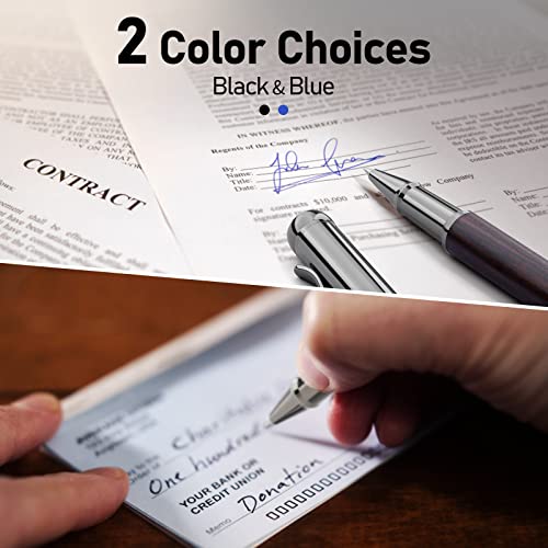 WEMATE Wood Rollerball Pen Set, Nice Pen for Men, Fancy Look - Black Oak | 2 Refills, Executive Style, Luxury Finish, Smooth Writing for Journaling and Signatures, Office Use, Black and Blue Ink - style: Black Oak