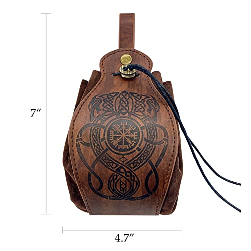 Leather Belt Pouch Medieval Pouch Brown Drawstring Purse Viking Compss Bag Retro Dice Coin Purse Renaissance Bag for Men Women LARP Cosplay - color: Dragon embossed