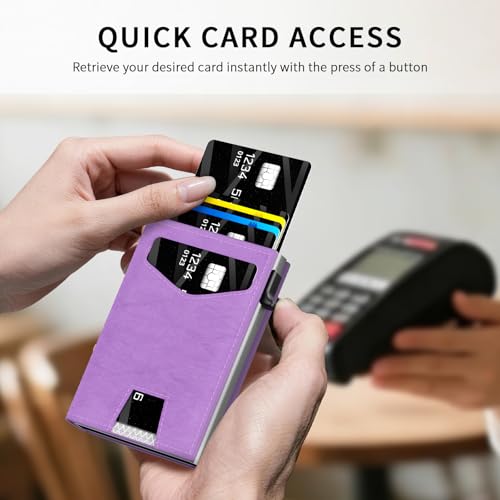 RFID Wallet Women: Stylish Security Metal Wallet for 10-12 Cards & 2 ID Windows - Smart Pop-Up Credit Card Holder & Cash Slot in Compact Trifold Design,Gift for Her(Purple) - color: Purple