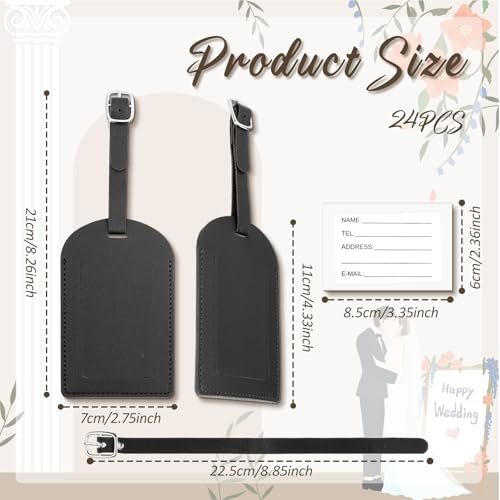 24 Pack Leather Luggage Tag Black Wedding Favors Bulk Travel Tag - color: Black