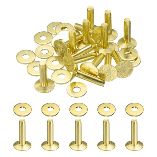 HARFINGTON 15Set Brass Rivets and Burrs Washers 11x4x16mm Dimpled Finish Solid Leather Rivet Fastener Studs Posts for Leather DIY Craft Belts Wallets Collars, Gold Yellow - color: Gold Yellow, size: 11x4x16mm