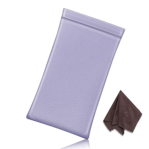 FINTIE Soft Eyeglasses Case with Cleaning Cloth, Squeeze Top Glasses Pouch | Sunglasses Eyewear Bag, Vegan Leather, For Reading /Prescription Glasses Storage, For Women Daily Carry - color: Lilac Purple