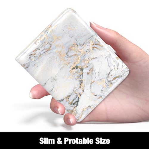Rouidr Womens Wallet, RFID Small Slim Wallet for Women, Cute Bifold Leather Pocket Credit Card Holder Ladies Mini Purse with Zipper Coin Pocket & ID Window, Gray Gold Marble - color: Grey Gold Marble