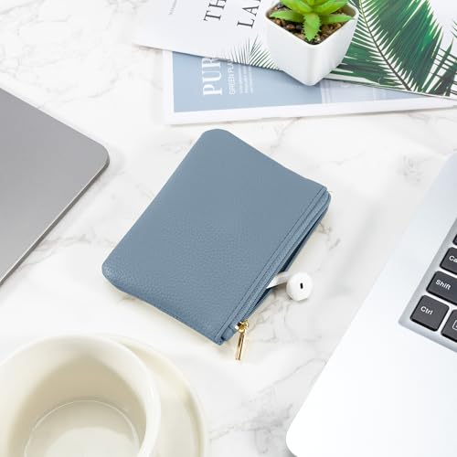 Chelmon PU Leather Coin Purse Pouch Change Holder Small With Zipper for Men Women 2 PCS Set (Black&Blue) - color: Black&Blue