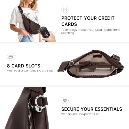 befen Genuine Leather Anti-Theft Crossbody Sling Bag for Women & Men, Slim | Multi Pockets, RFID Blocking Protection, 8 Card Slots, Lightweight, Soft Real Leather, Unisex Daily Travel Outdoor Carry - color: Coffee