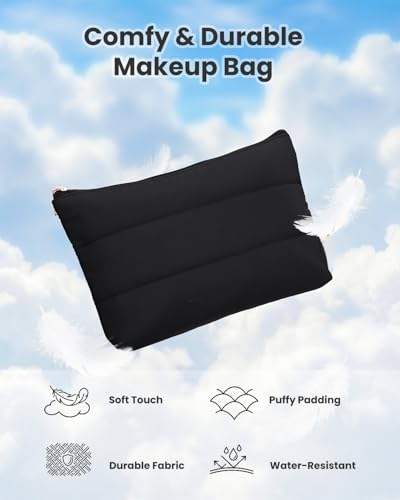 Wandering Nature Small Makeup Bag 2 Pack Cosmetic Bag for Purse, Puffer Quilted Makeup Pouch, Cute Travel Pouch with Zipper for Women, Black - color: Black-Puffer