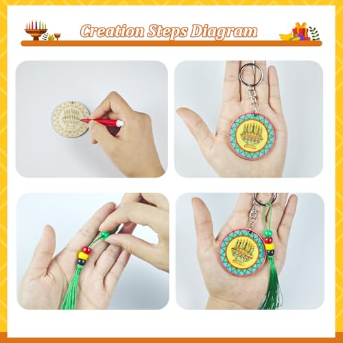 Cinrobiye 24 Set Kwanzaa Craft Happy Kwanzaa Keychains Kits with Seven Principles DIY Kinara Ornaments Paint Key Ring Gifts for Home Sunday School Classroom African Heritage Party Activity Supplies - style: Kwanzaa