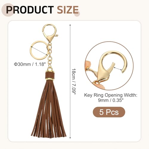 uxcell Leather Keychain Tassels, Women Tassel Bag Charm with Lobster Clasp Key Ring for Handbag Purse - color: Coffee