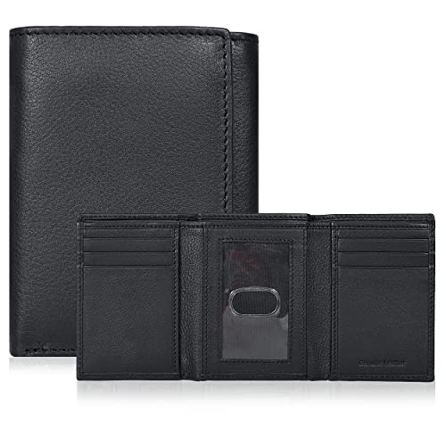 Trifold Leather Wallet for Men - RFID Slim Minimalist Front Pocket 6 Slots - color: Nappa Black