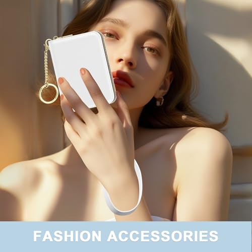 Credit Card Holder, Small RFID Wallet Slim Leather Card Organizer Case - color: A-White, size: Wrist Strap