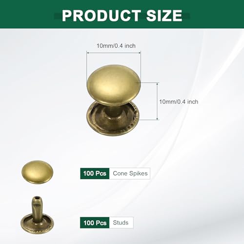 uxcell 100 Sets Double Cap Leather Rivets, 10x10mm Round Cap Metal Studs Rivets for Leather Craft Repair DIY Purse Belts Bags Shoes, Bronze - color: Bronze, size: 10x10mm