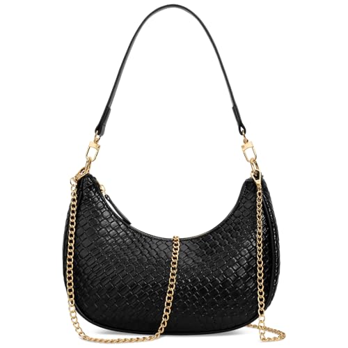 KKXIU Small Shoulder Bag for Women Mini Clutch Purses Cute Hobo Handbags | Classic Trendy Retro Underarm Crossbody Bag with Detachable Straps, Vegan Leather, Zipper Closure - color: B-black