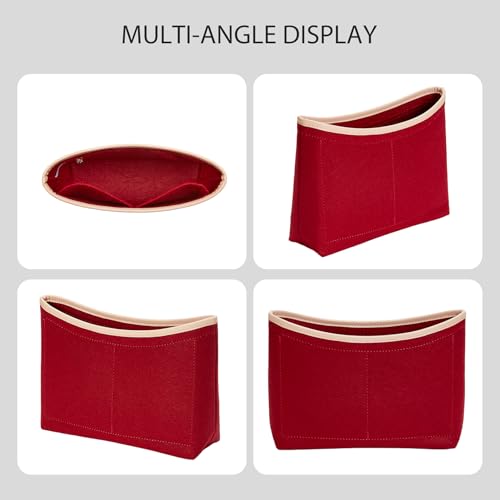 Purse Organizer Insert for Coach Brooklyn 28 Shoulder Bag, Merlot | Brooklyn 28 Bag Insert, Leather Edge, Lightweight Felt Fabric, 4 Compartments Storage, Zipper Pocket, Tote Handbag Dividers - color: Merlot