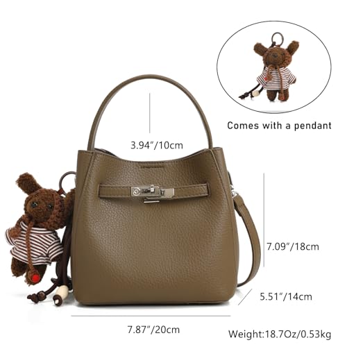 Ladies' wallet, light luxury bucket bag, lychee patterned handbag, high-end sense, one shoulder versatile crossbody bag - color: Elephant Grey