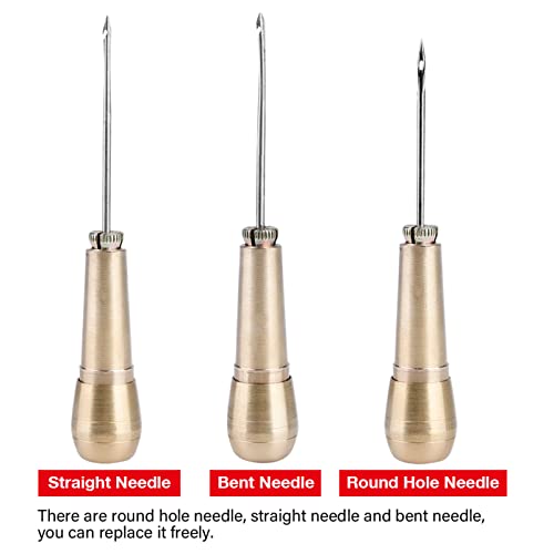Oumefar Leather Sewing Awl Kit - 3 Needles, Hand Stitch Awl, Shoe Repair Tool for Leather & Handmade Projects