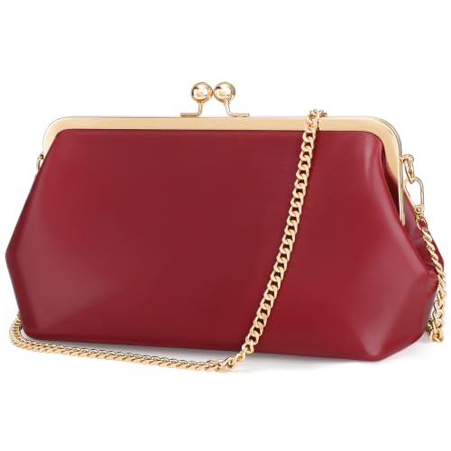 Women's Kiss Lock Bag Evening Clutch Purses Kiss Clasp Crossbody Bag Handbag Formal Evening Purse Messenger - color: Burgundy