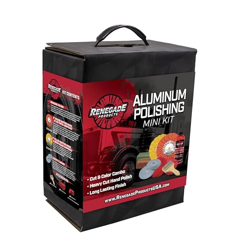 Renegade Products Aluminum Polishing Mini Kit Complete with Buffing Wheels, Buffing Compounds, Right Angle Grinder Safety Flange, Pro Red Hand Polish and Microfibers