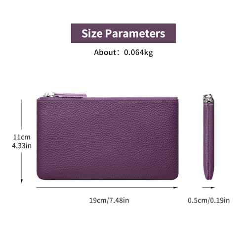 Genuine Leather Zipper Purse, Travel Makeup Bag With Zipper for Men Women Coin Bag Lipstick Cosmetic Accessories Organizer, Travel Kit Storage Pouch (Purple) - color: Purple