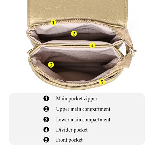 MINICAT Small Crossbody Bags for Women Vegan Leather Cross Body Phone Purse | Lightweight Cell Phone Wallet, Women's Shoulder Handbags, Mini Cross Body Bag for Woman Travel Shopping Everyday Daily Use - color: Gold