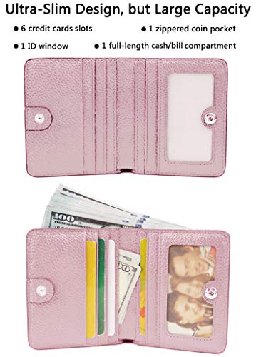 Small Leather Wallet for Women, Ladies Credit Card Holder RFID Blocking Women's Mini Bifold Pocket Purse - color: Light Pink Rfid Blocking