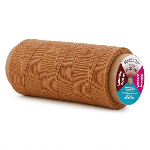 Mandala Crafts 200M 0.45mm Tan Round Waxed Thread for Leather Sewing - color: Tan, size: Round 0.45mm 219 Yards 200M