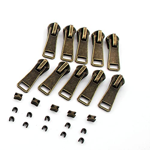 #5 Antique Brass Metal Zippers by The Yard Bulk 2 Yards Black Tape with 10 pcs Sliders Handmade Zipper for Sewing Craft Bag Backpack, Wallets, Purses Leekayer - color: Antique brass