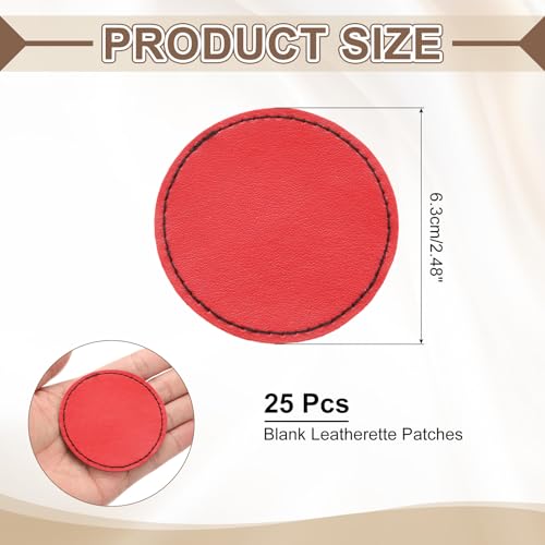 MECCANIXITY Blank Leatherette Patches, 2.5 Inch Round Faux Leather Hats Patches with Adhesive Iron-on Heat Press Laserable Rustic for Hats DIY Fabric Repair Sew(Red, Pack of 25) - color: Red