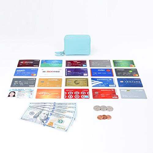 KALMORE Wallets for Women Genuine Leather Double Zipper RFID Blocking Purse with Coin Pocket - color: SkyBlue
