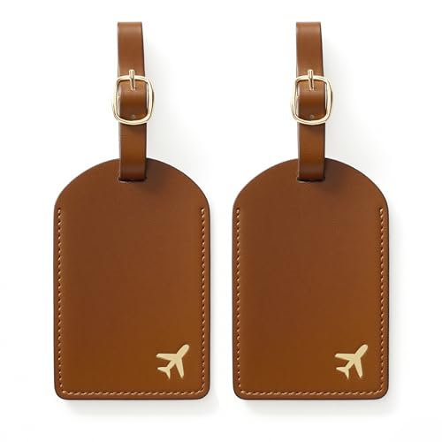Luggage Tags for Suitcases, PU Leather Travel Tags for Luggage - color: Brown
