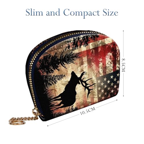 RFID Credit Card Holder Wallet for Women, Small Leather Card Case with Zipper Keychain, Slim Accordion Card Organizer for Cash Coins ID Business Cards,American Flag Deer - color: American Flag Deer, size: Wallet-B
