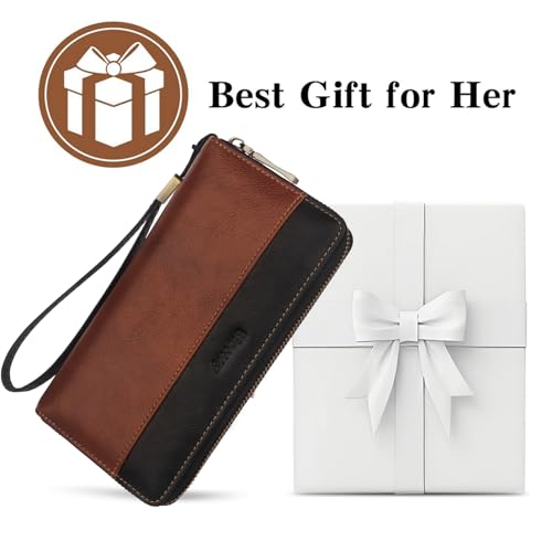 Leather Wallet for Women RFID Blocking Wristlet Wallet(brownblack) - color: a4-brownblack