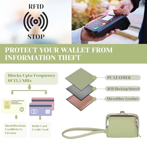 Women's Wristlet Wallet, Card Holder & Coin Purse, Small Change Purse | Small change purse for coins, small coin purse for women, wrist wallets for women, coin pouch, zip no kiss lock coin purses - color: Green