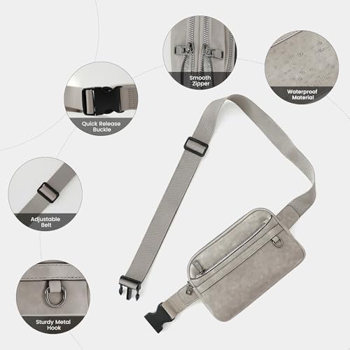 TAMTOMI Fanny Packs for Women Men Everywhere Belt Bag Vegan Leather Waist Packs with Adjustable Strap Crossbody Chest Bag Travel for Workout - color: Gray