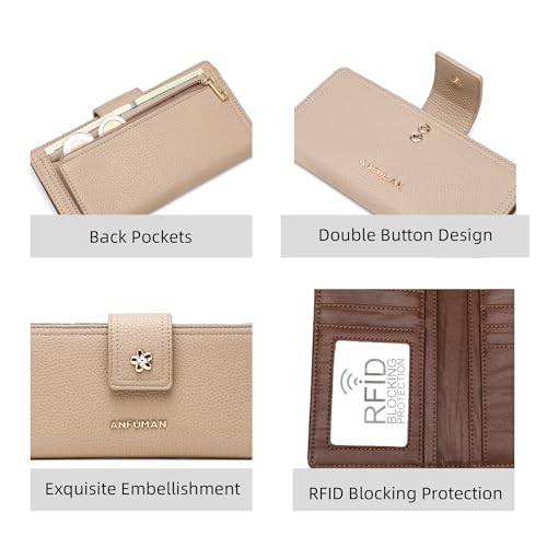 Long Wallets for Women Rfid Blocking Leather Multi Card Holder Wallet Clutch Ladies Wallet Zipper Pocket with ID Window Flesh color - color: Flesh color