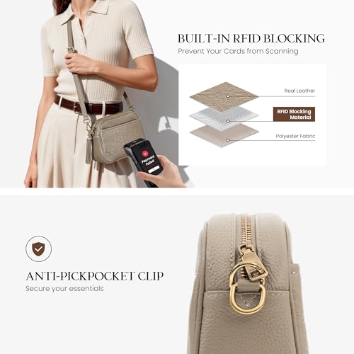 befen Anti-theft Crossbody Bag for Women Genuine Leather, Small Cross Body Shoulder Handbags with RFID Card Slots - color: Z#taupe