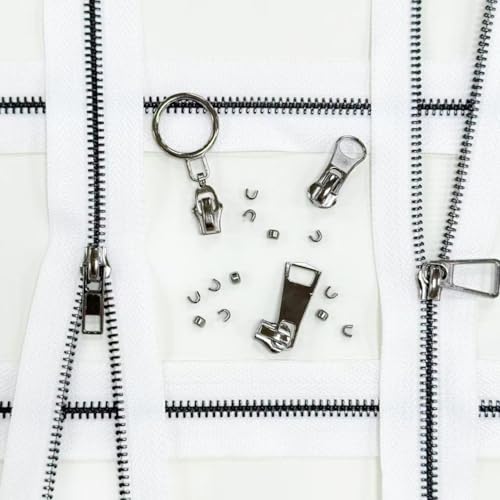 #5 Heavy Duty Metal Zipper 5 Pieces 1 Yard Long Each(White/Black Teeth) - color: White/Black Teeth