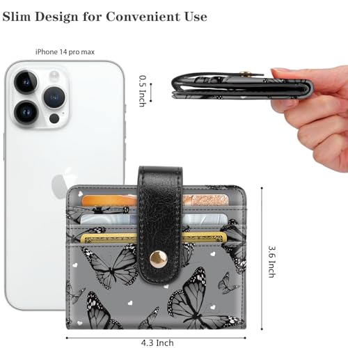 Small Wallets for Women Slim Minimalist Bifold Credit Card Holder | Compact, Zipper Coin Pocket, Mini Purse Ladies, RFID Blocking, PU Leather, Travel Card Case, Female Gifts, Butterflies - color: Butterflies