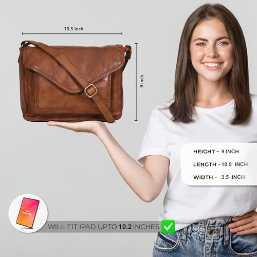 Ozora Genuine Leather Crossbody Purse for Women, Shoulder Bag - color: Tan Wash
