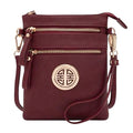 Solene Small Multi Zipper Pockets Crossbody Bag with Detachable Wristlet - color: Burgundy