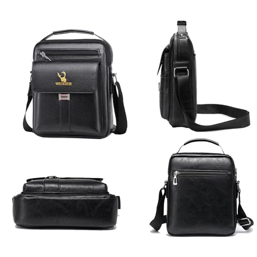 Messenger Bag for Men Crossbody Shoulder Purse Small Vintage PU Leather Satchel Pouch Side Crossover Handbag - color: Men Handbag for Black