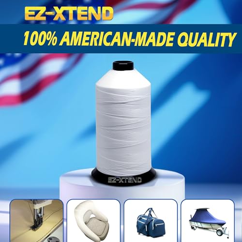EZ-Xtend #138 Bonded Polyester Thread 100% American Made for Outdoor and Marine Fabric Sewing Applications, Awnings, Tarps, Canvas. for Heavy Duty and Industrial Sewing Machines (White, 8 oz) - color: White