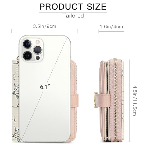GAEKEAO Small Wallets Woman RFID Blocking Vegan Leather Bifold Floral Ladies Purse Card Holder with Zipper Pocket ID Window - color: Z-Pink
