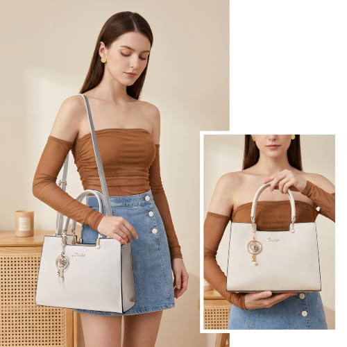 ALARION Purses and Handbags for Women Satchel Purse,PU Leather Tote Bag Crossbody Top Handle Bags with Zipper - color: Xw Beige